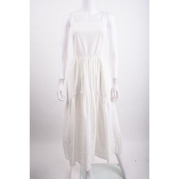 Sea NY Womans Midi Dress S White Cotton Eyelet Hemline Spaghetti Straps NWT - Picture 1 of 6